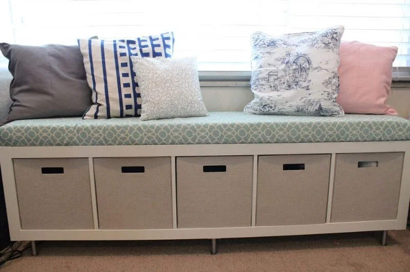 IKEA bench seat with storage hack