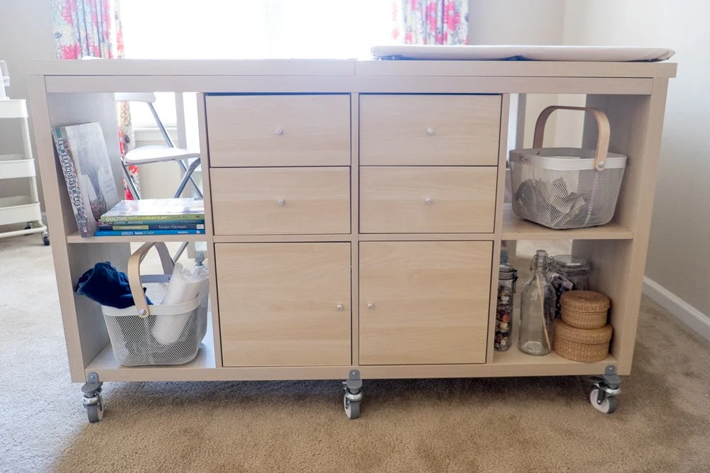 IKEA craft table with storage hack