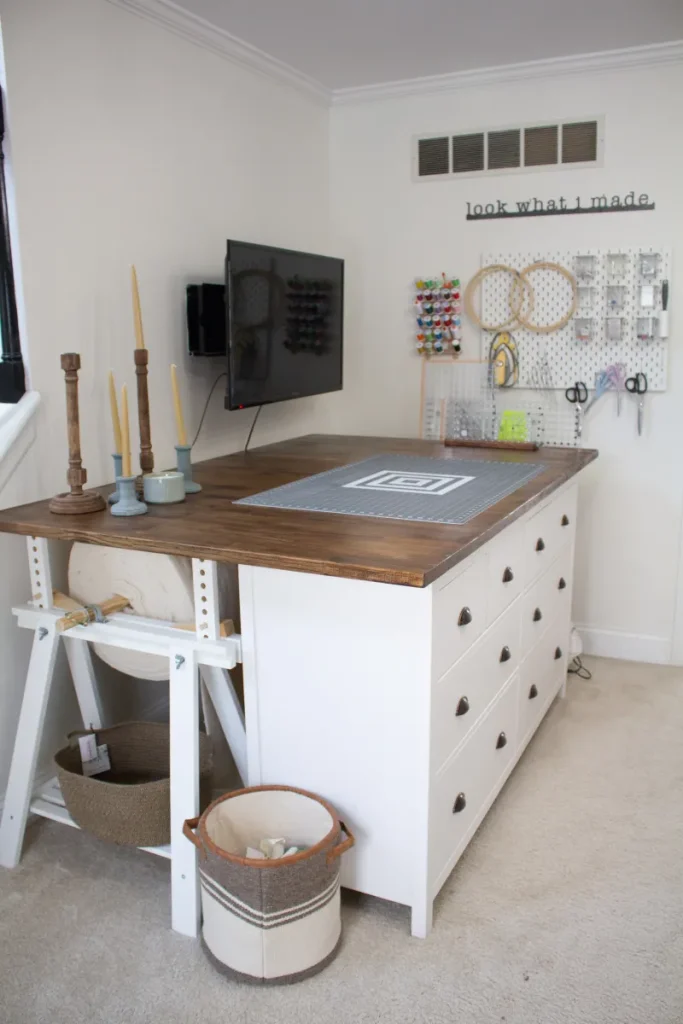 IKEA craft table with storage hack